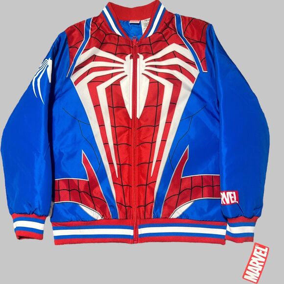 Marvel Spiderman Varsity Bomber Jacket Boys Size 10/12 Graphic Print NEW - Picture 1 of 3